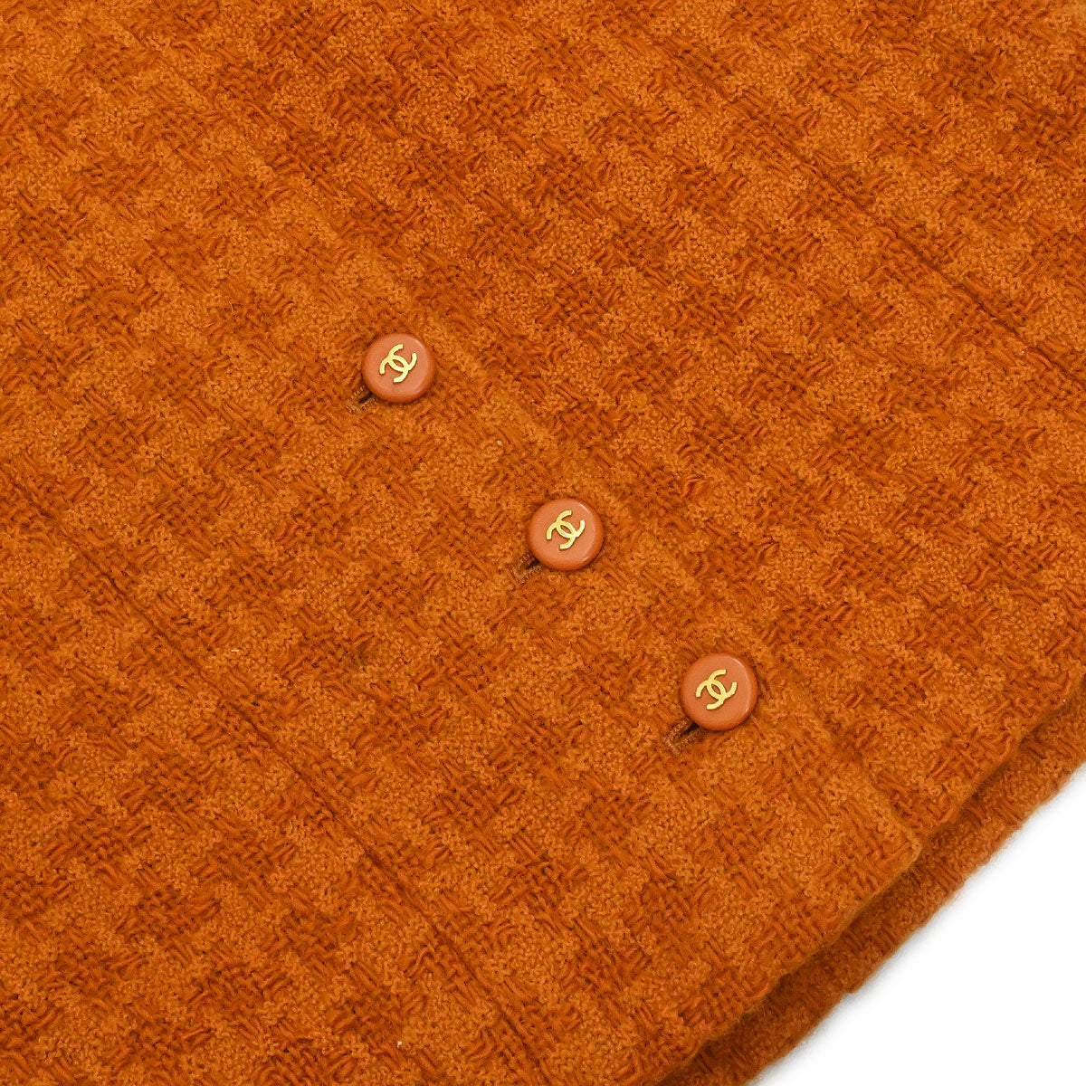 Chanel Setup Suit Jacket Skirt Tweed Houndstooth Brown