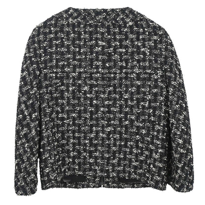 Chanel 2013-2014 Zip Up Collarless Tweed Jacket Black #34