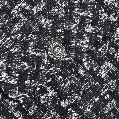 Chanel 2013-2014 Zip Up Collarless Tweed Jacket Black #34