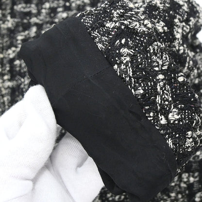 Chanel 2013-2014 Zip Up Collarless Tweed Jacket Black #34