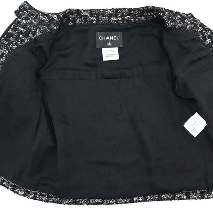 Chanel 2013-2014 Zip Up Collarless Tweed Jacket Black #34