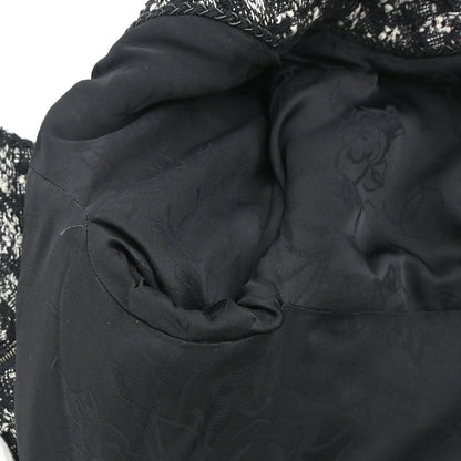 Chanel 2013-2014 Zip Up Collarless Tweed Jacket Black #34