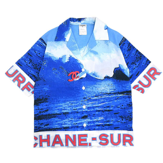 Chanel 2002 Surf Line Short Sleeve Shirt Top Blue #36