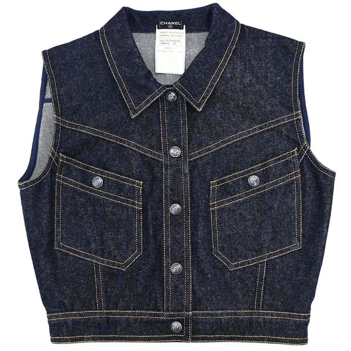 Chanel 1997 Single Breasted Sleeveless Vest Denim Jacket Indigo #38