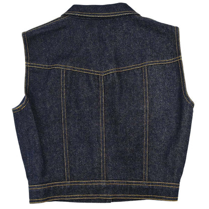 Chanel 1997 Single Breasted Sleeveless Vest Denim Jacket Indigo #38