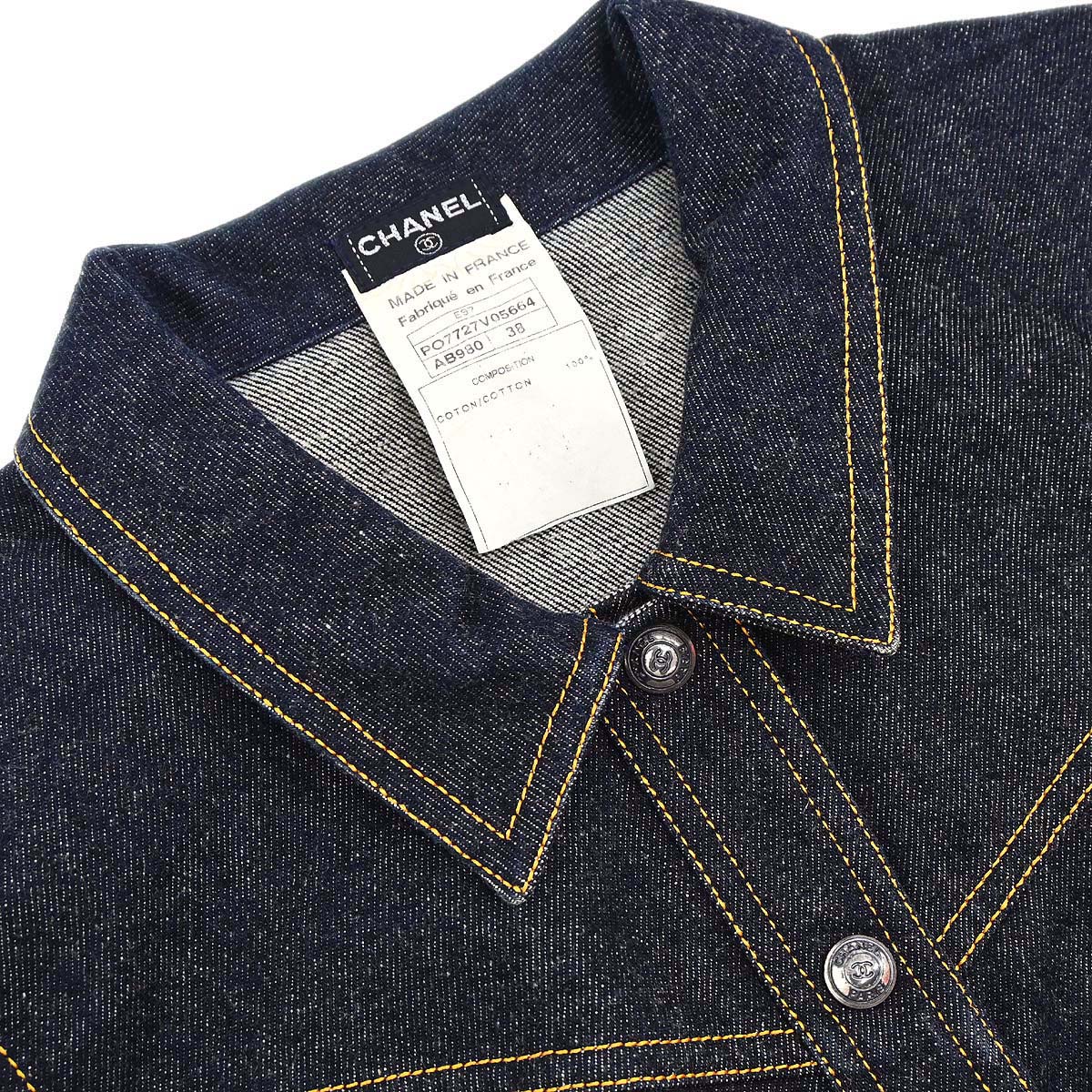 Chanel 1997 Single Breasted Sleeveless Vest Denim Jacket Indigo #38