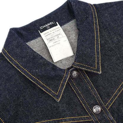 Chanel 1997 Single Breasted Sleeveless Vest Denim Jacket Indigo #38