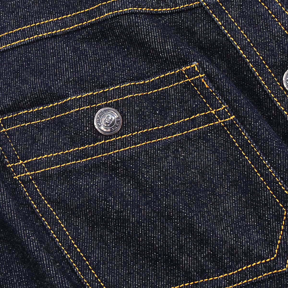 Chanel 1997 Single Breasted Sleeveless Vest Denim Jacket Indigo #38