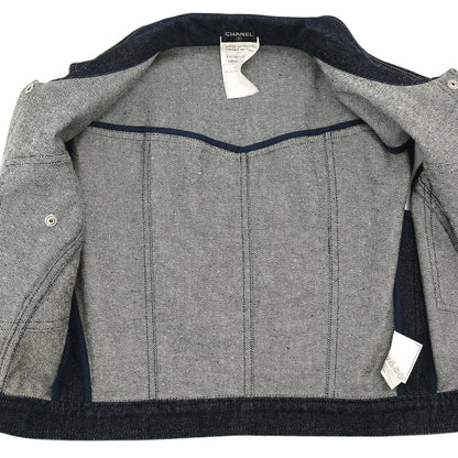 Chanel 1997 Single Breasted Sleeveless Vest Denim Jacket Indigo #38