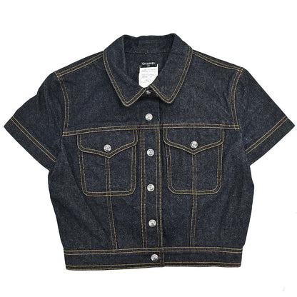 Chanel 1997 Single Breasted Denim Jacket Indigo #38
