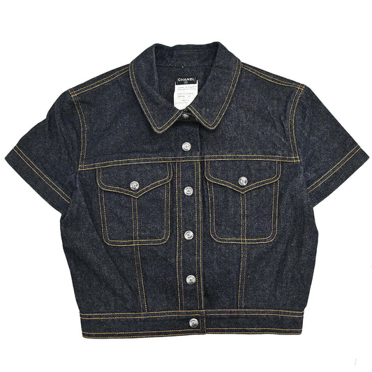 Chanel 1997 Single Breasted Denim Jacket Indigo #38