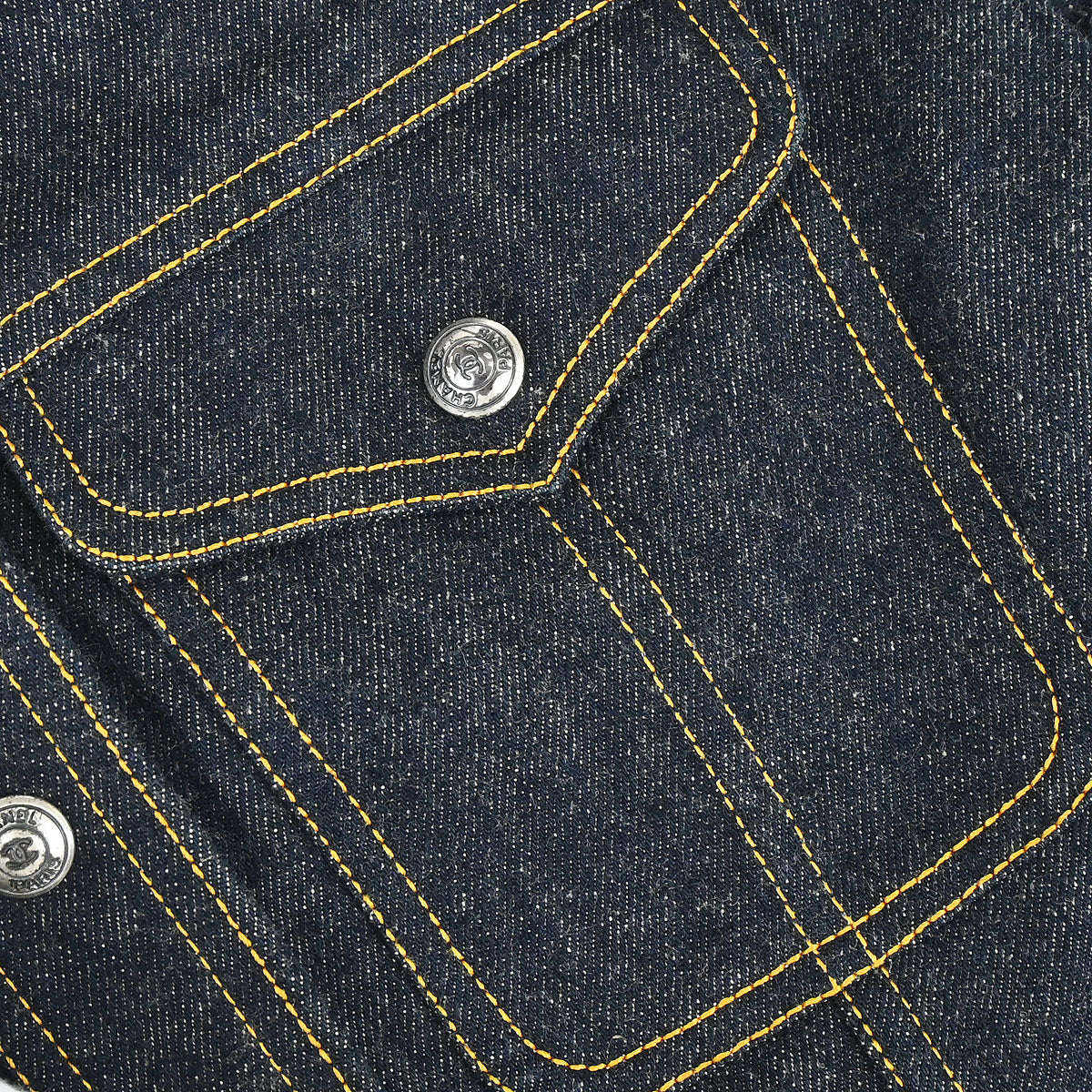 Chanel 1997 Single Breasted Denim Jacket Indigo #38