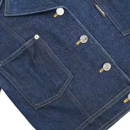 Chanel 1996 Single Breasted Denim Jacket Indigo #40