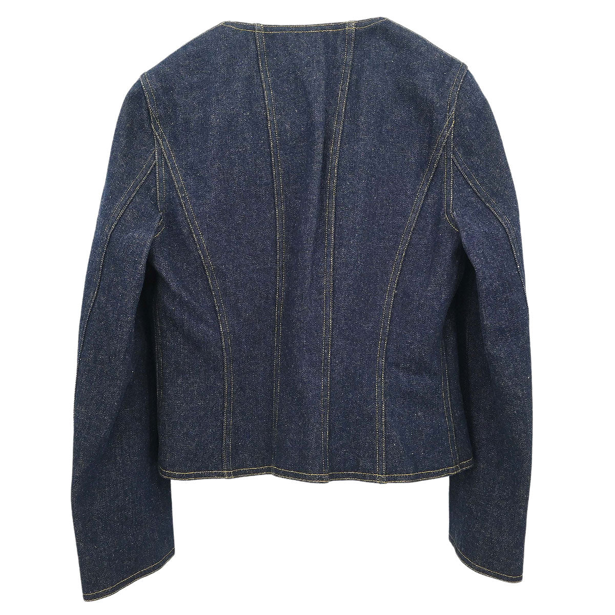 Chanel Single Breasted Collarless Denim Jacket Indigo