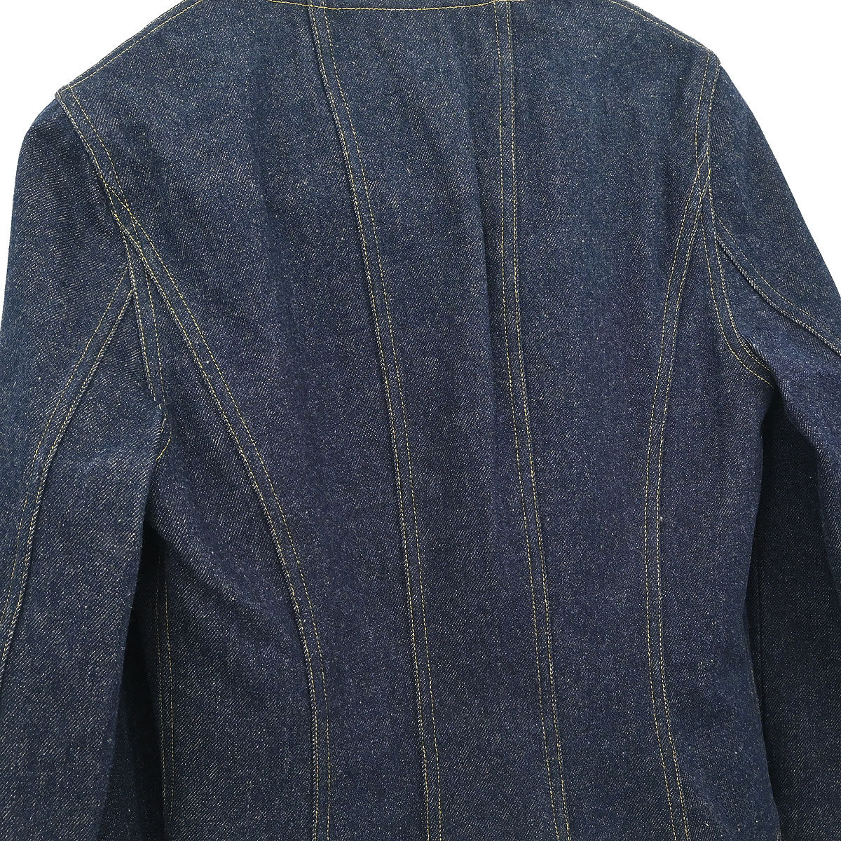 Chanel Single Breasted Collarless Denim Jacket Indigo