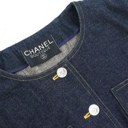 Chanel Single Breasted Collarless Denim Jacket Indigo