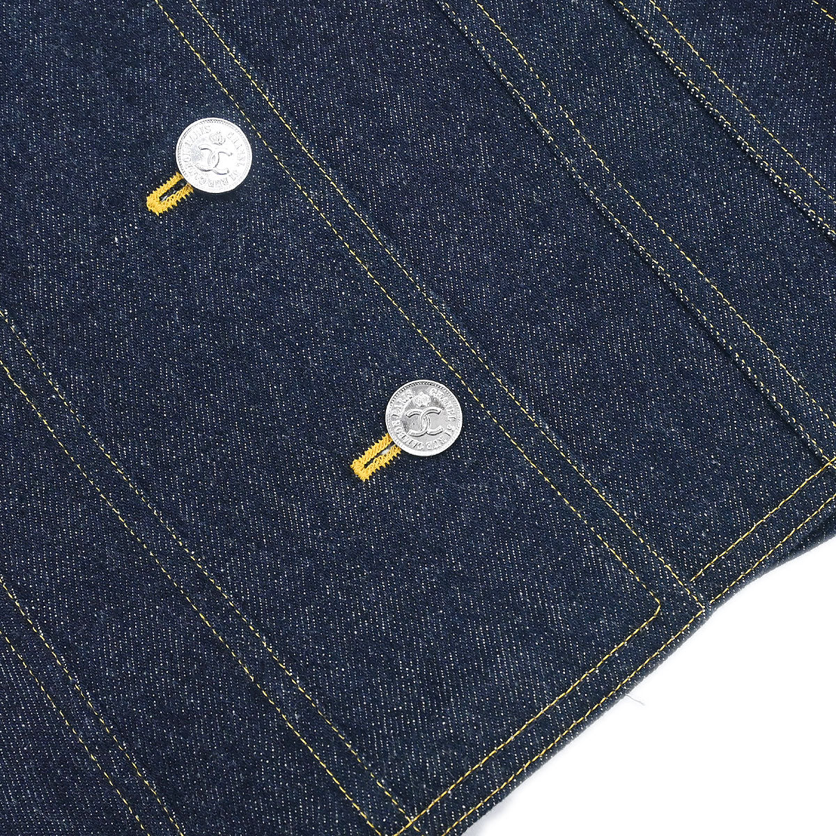 Chanel Single Breasted Collarless Denim Jacket Indigo
