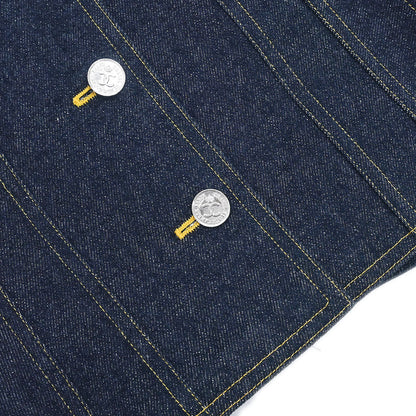 Chanel Single Breasted Collarless Denim Jacket Indigo