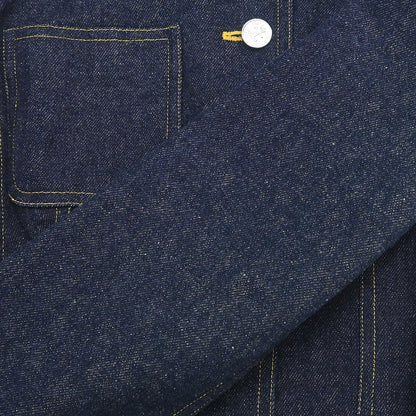 Chanel Single Breasted Collarless Denim Jacket Indigo