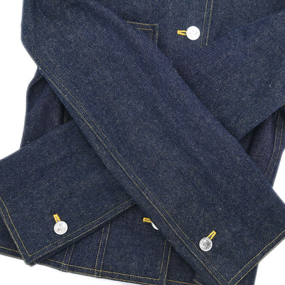 Chanel Single Breasted Collarless Denim Jacket Indigo