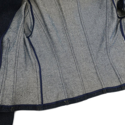 Chanel Single Breasted Collarless Denim Jacket Indigo