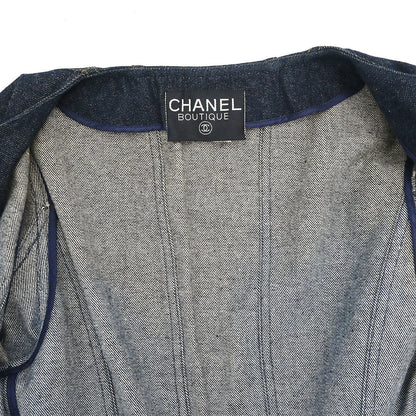 Chanel Single Breasted Collarless Denim Jacket Indigo