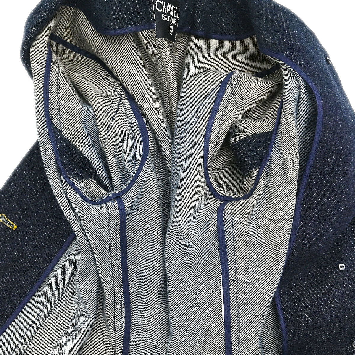 Chanel Single Breasted Collarless Denim Jacket Indigo