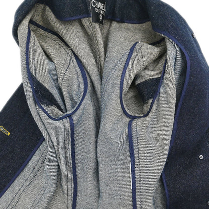 Chanel Single Breasted Collarless Denim Jacket Indigo