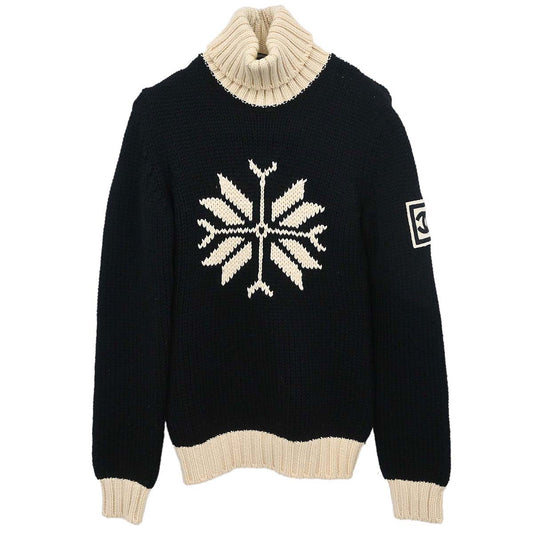 Chanel 2008 Sport Line Snowflake Sweater Knit Top Black #38