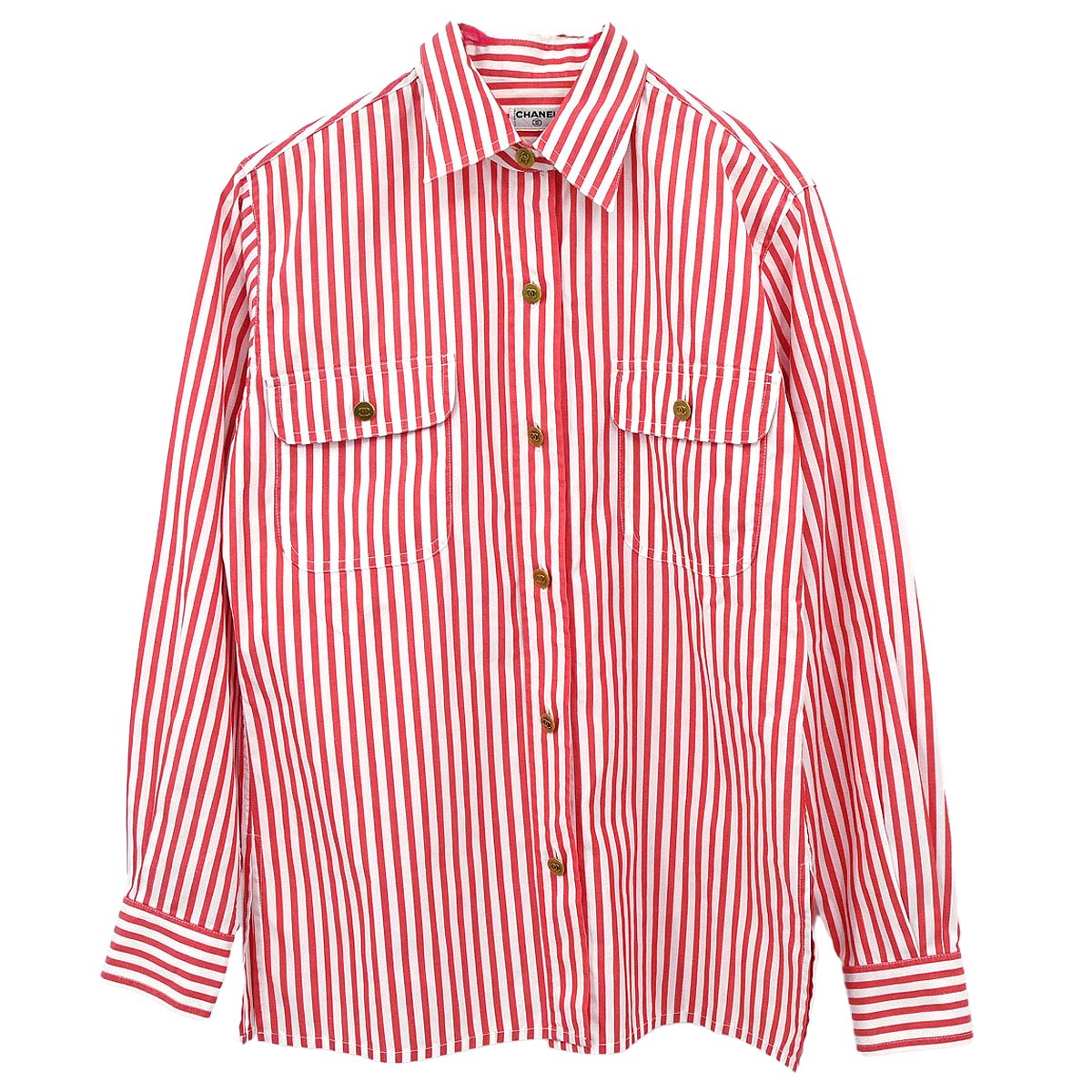 Chanel Striped Shirt Blouse Red