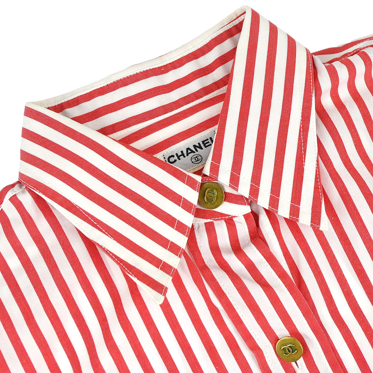 Chanel Striped Shirt Blouse Red