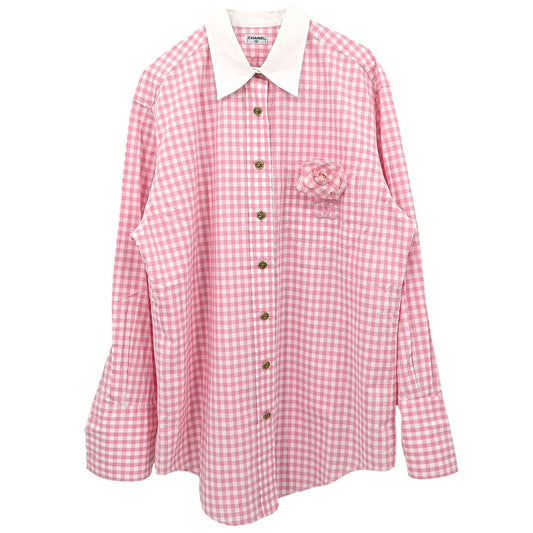 Chanel Blouse Shirt Gingham Check Pink