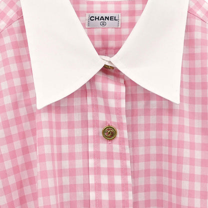 Chanel Blouse Shirt Gingham Check Pink
