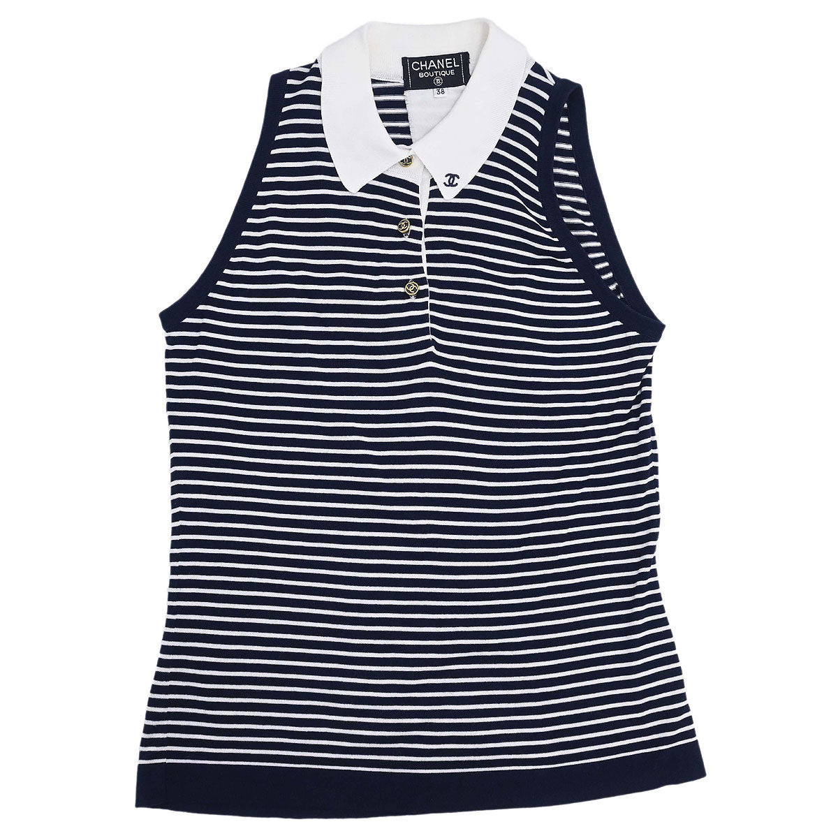 Chanel Striped Sleeveless Top Navy #38