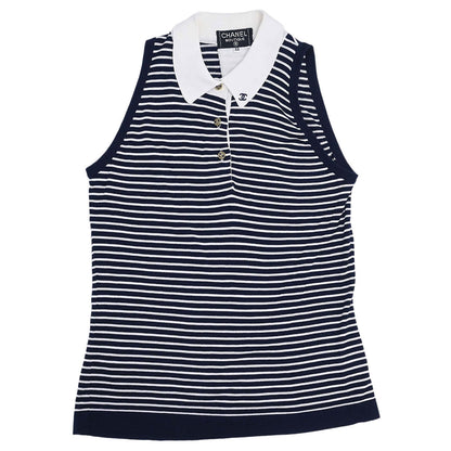 Chanel Striped Sleeveless Top Navy #38