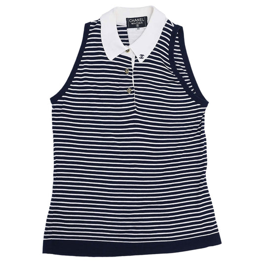 Chanel Striped Sleeveless Top Navy #38
