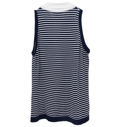 Chanel Striped Sleeveless Top Navy #38