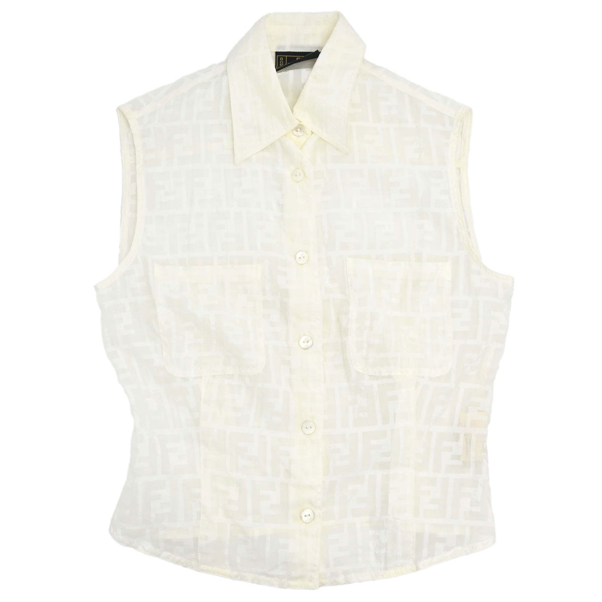 Fendi Sleeveless Sheer Top Shirt Zucca White #40