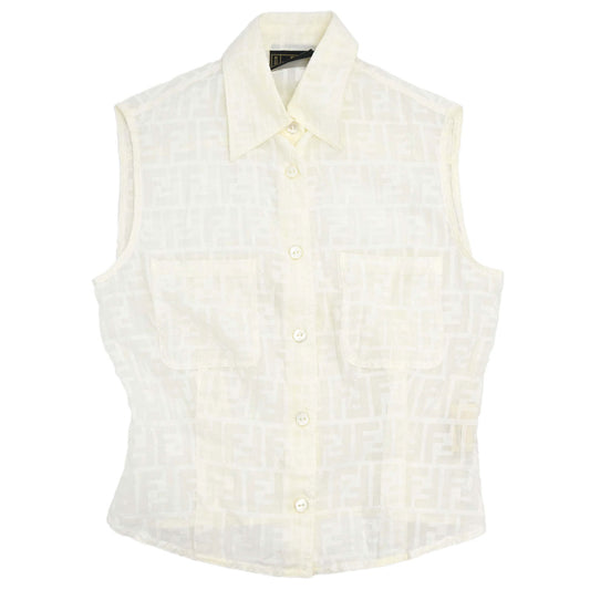 Fendi Sleeveless Sheer Top Shirt Zucca White #40