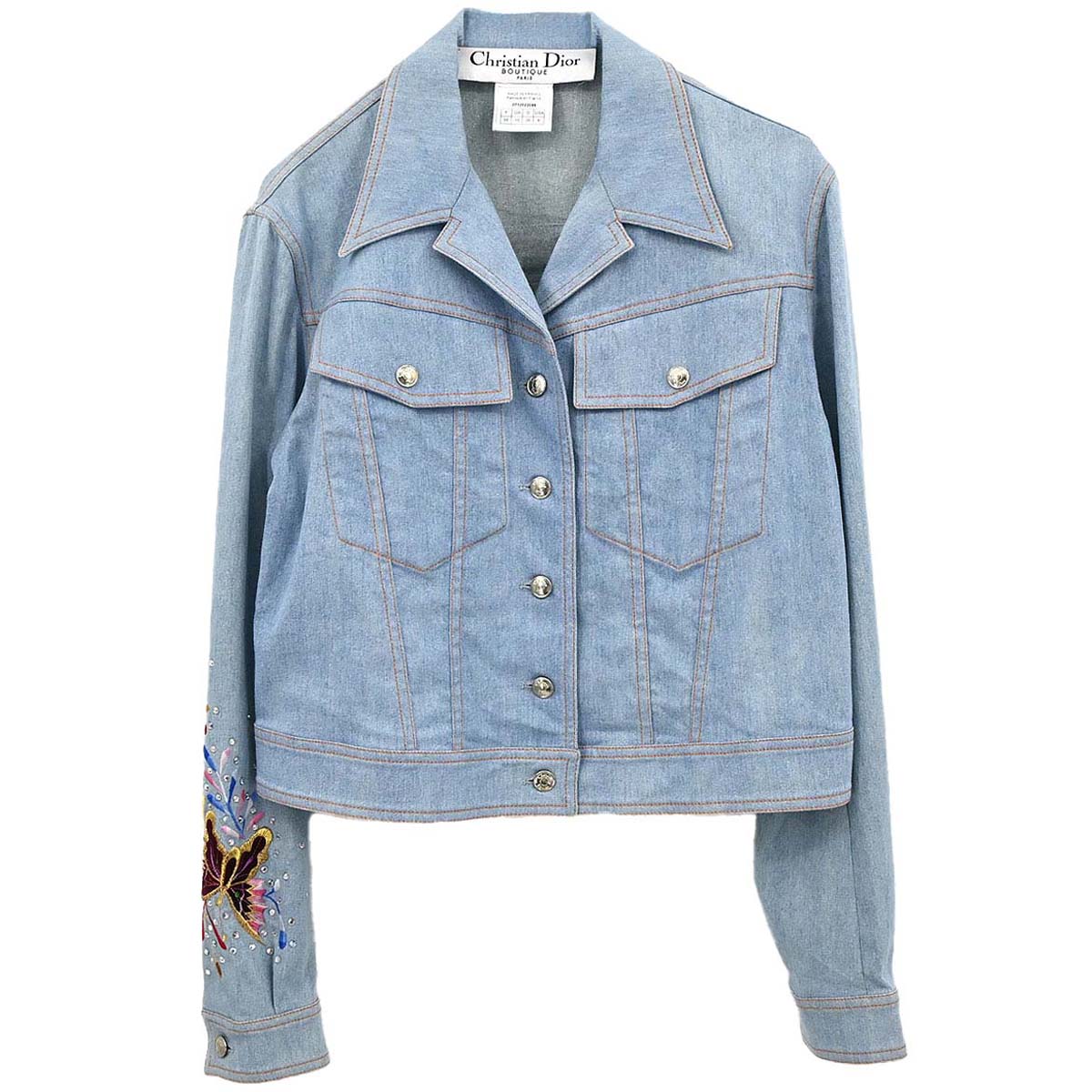 Christian Dior 2002 Embroidery Denim Jacket Light Blue #38