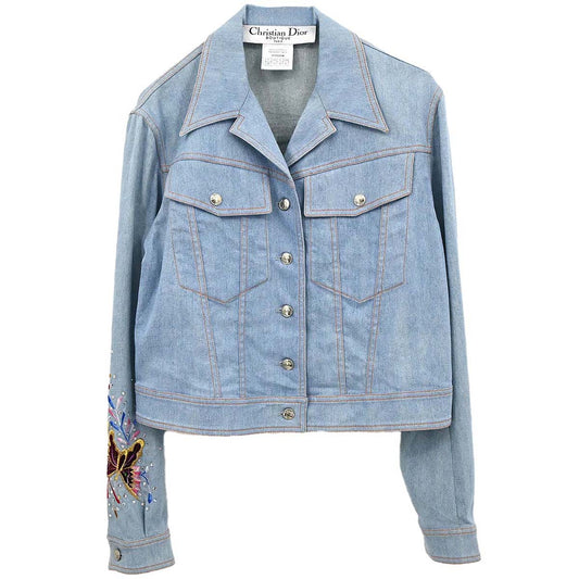 Christian Dior 2002 Embroidery Denim Jacket Light Blue #38
