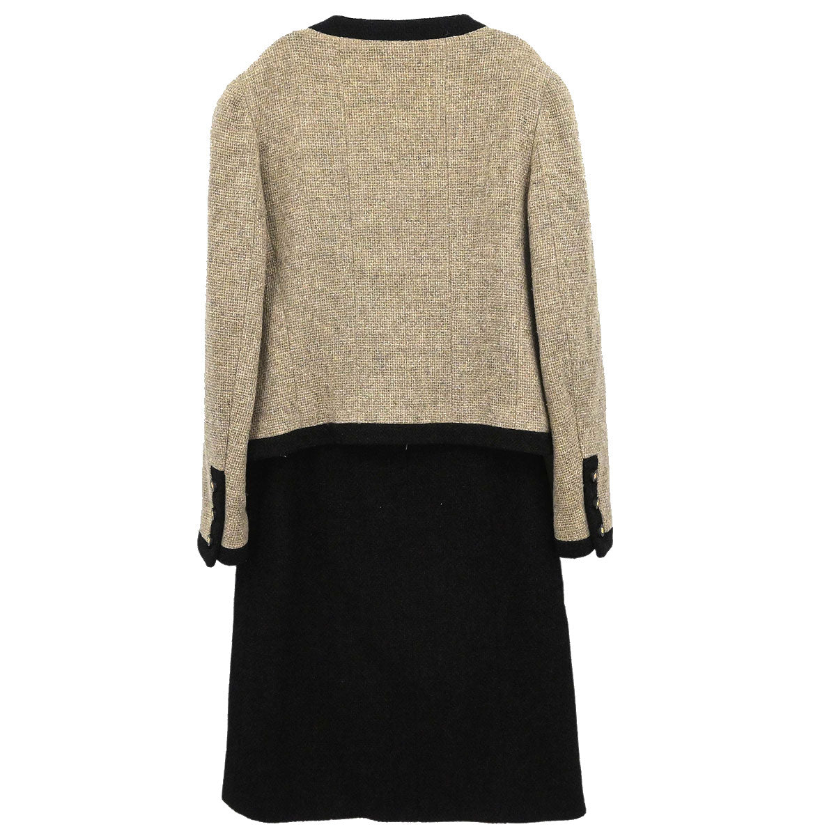 Chanel 1996 Setup Suit Jacket Skirt Tweed Beige Brown #38