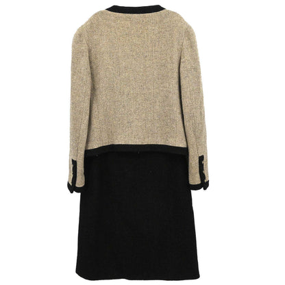 Chanel 1996 Setup Suit Jacket Skirt Tweed Beige Brown #38