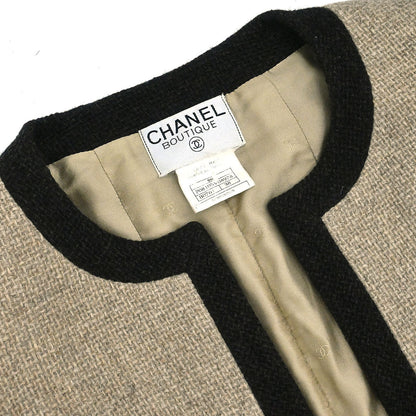 Chanel 1996 Setup Suit Jacket Skirt Tweed Beige Brown #38