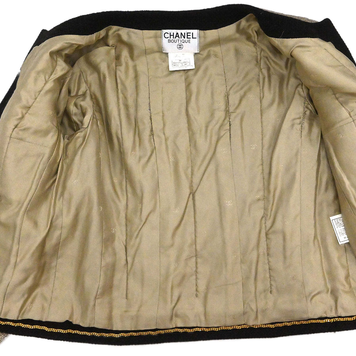 Chanel 1996 Setup Suit Jacket Skirt Tweed Beige Brown #38