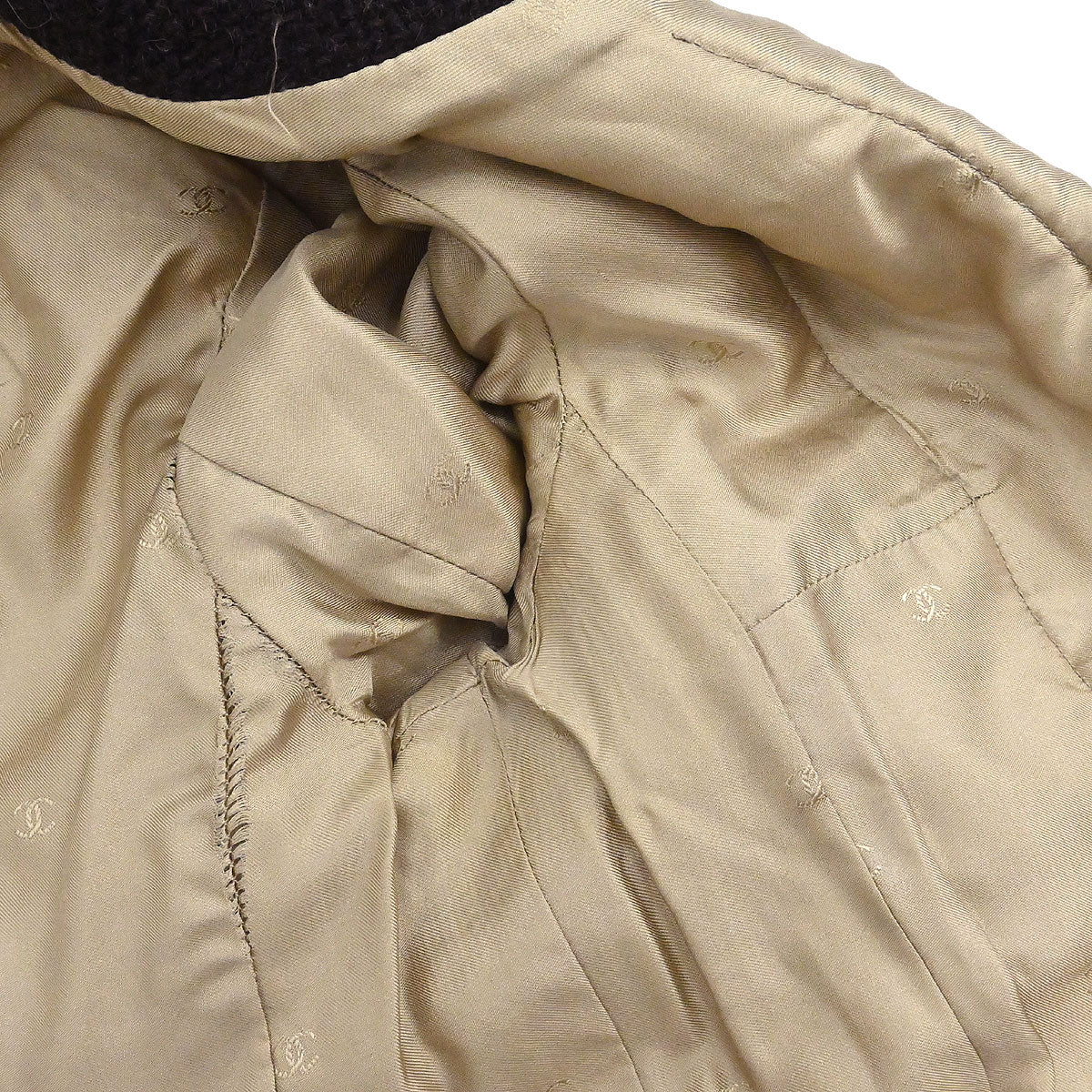 Chanel 1996 Setup Suit Jacket Skirt Tweed Beige Brown #38