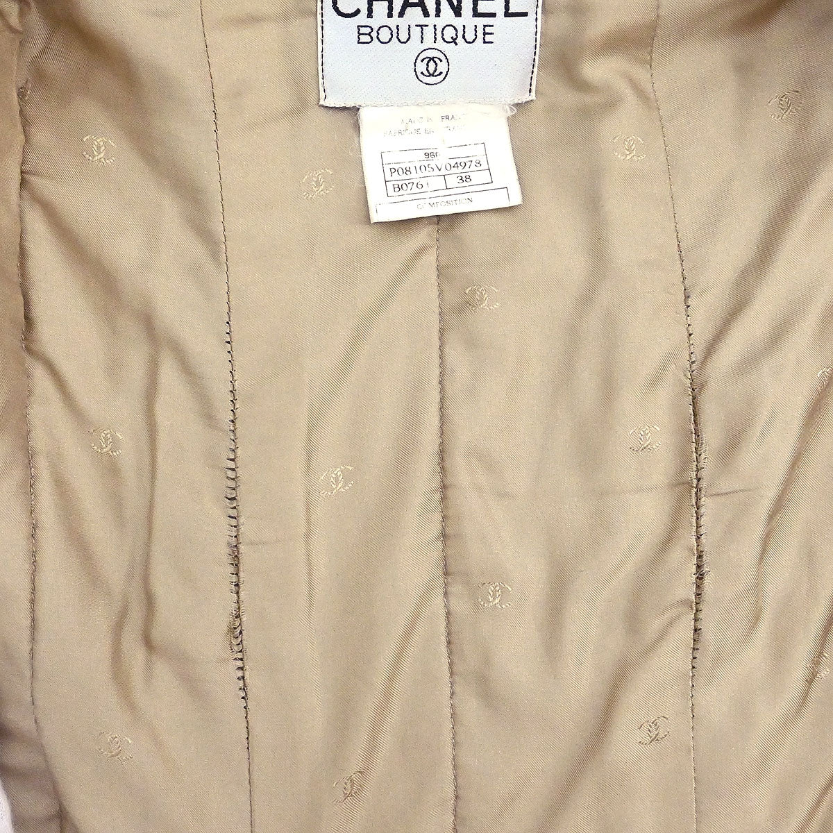 Chanel 1996 Setup Suit Jacket Skirt Tweed Beige Brown #38