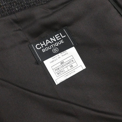 Chanel 1996 Setup Suit Jacket Skirt Tweed Beige Brown #38