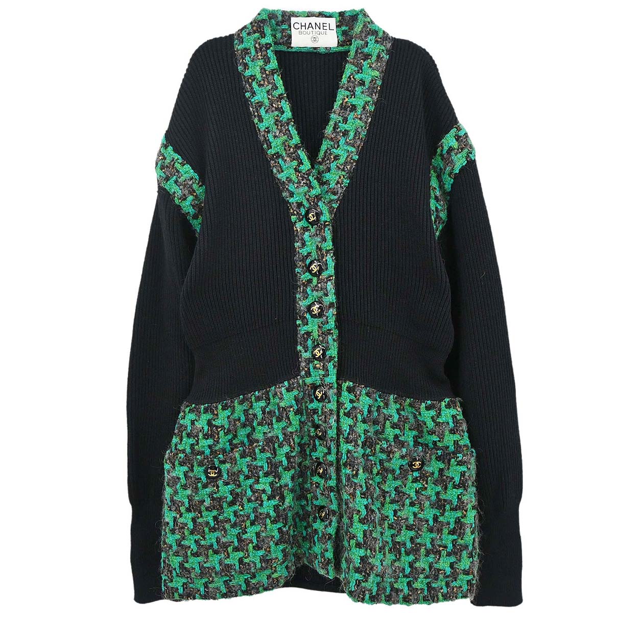 Chanel Houndstooth Cardigan Black