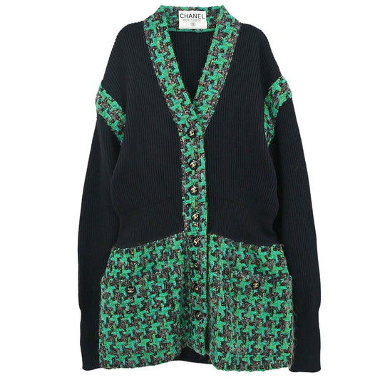 Chanel Houndstooth Cardigan Black